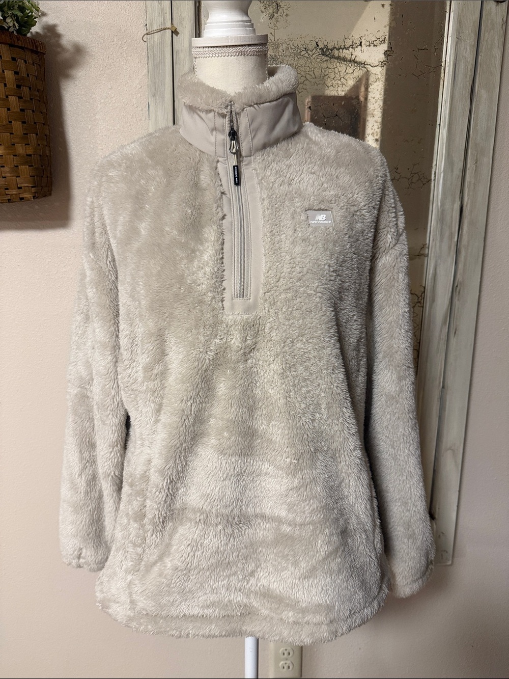 New Balance Women's Plush Half-Zip Turtleneck Sweater - Light Gray